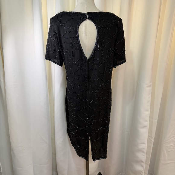 Sweet Sue Vintage Black 100% Silk Dress w/ Iridescent Sequins & Beading Size 2X - Picture 9 of 16